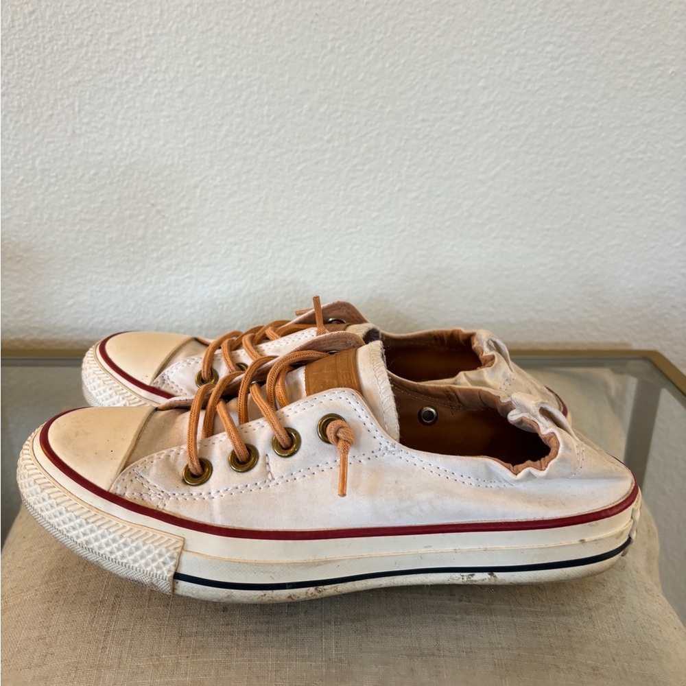 Converse White and Brown Sneakers with Classic Rubber Toe Cap